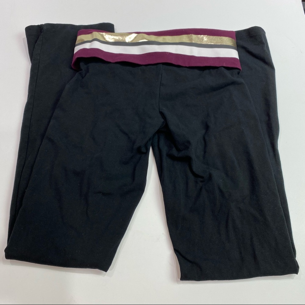 PINK Victoria's Secret Women's Yoga Pant Sz small black w/ maroon & gold waist